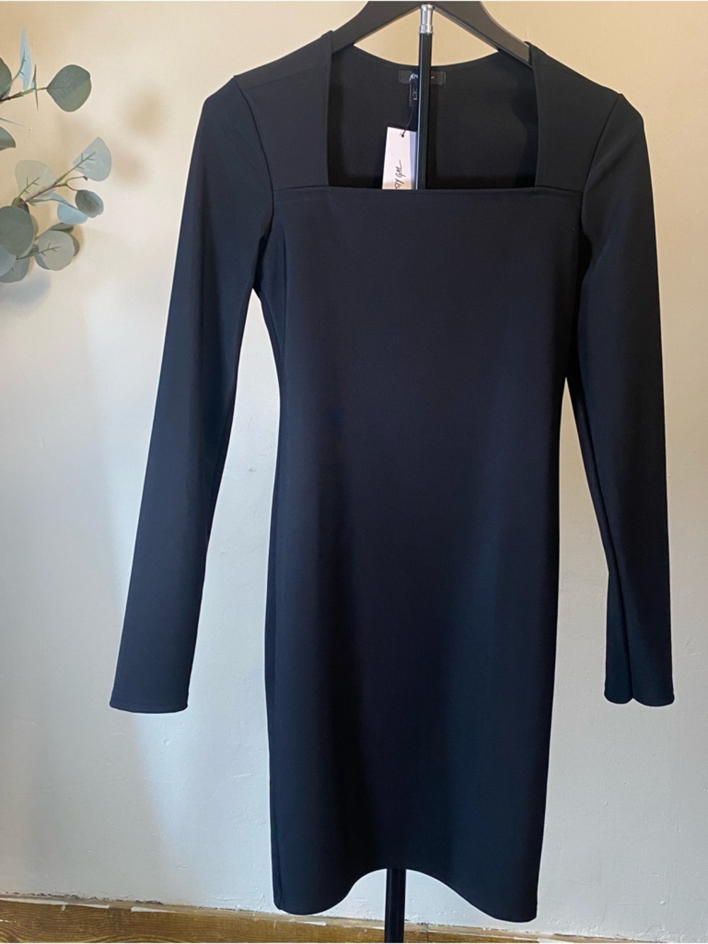 Nasty Gal Black Square-Neck Long Sleeve Bodycon Dress